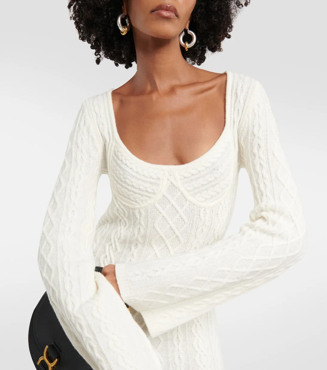 Chloé Wool and Cashmere Cable Knit Midi Dress, Neutral