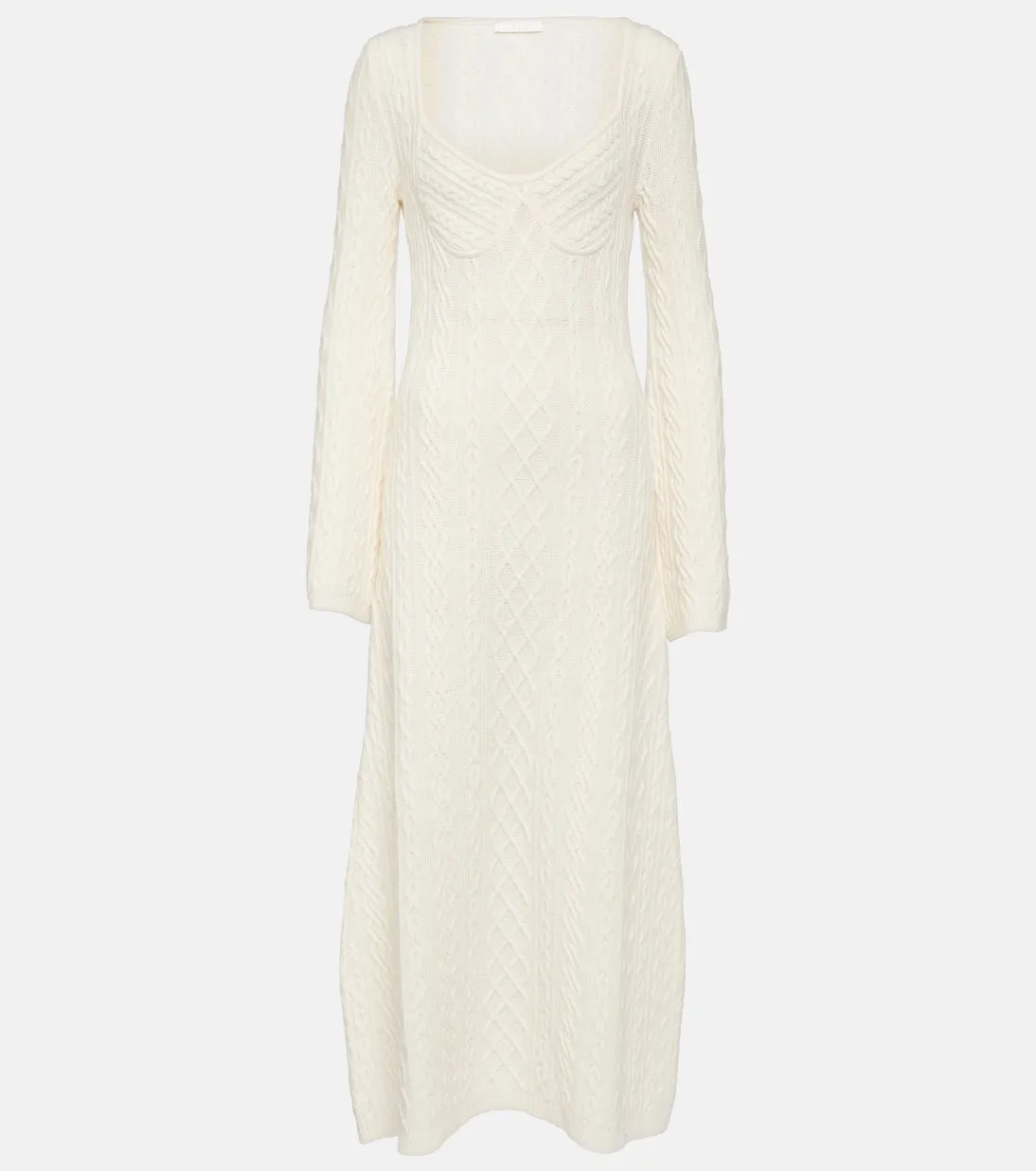 Chloé Wool and Cashmere Cable Knit Midi Dress, Neutral