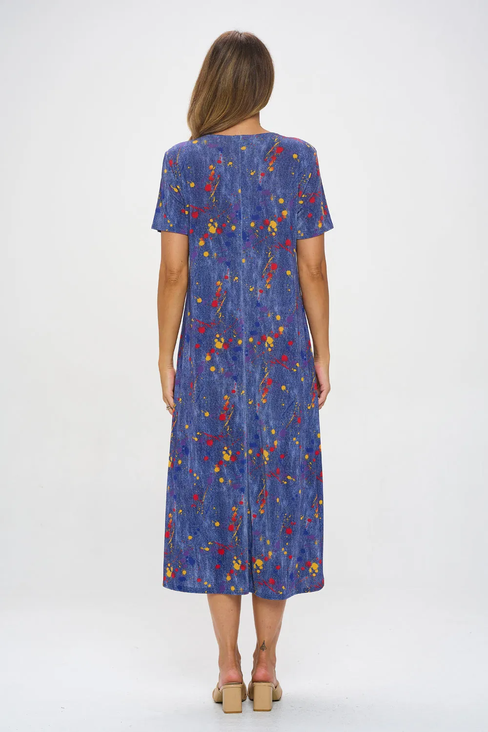 Colorful Splatter Chic Dress Long Dress Short Sleeve -7002BN-SRD1-D006