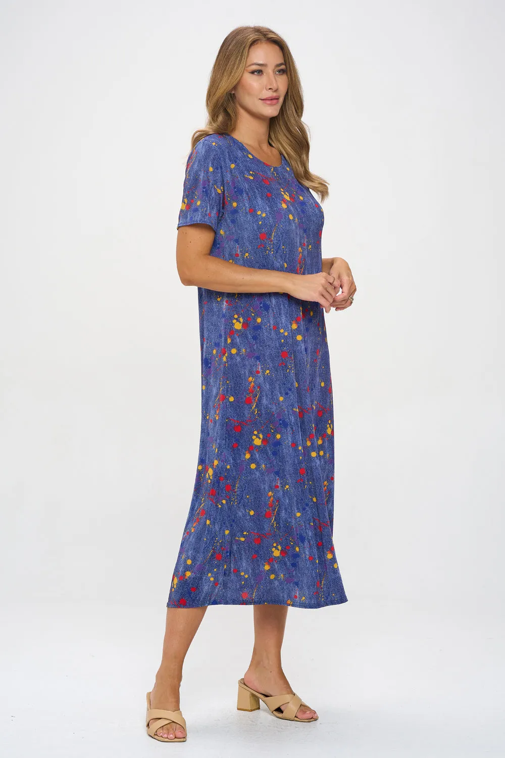 Colorful Splatter Chic Dress Long Dress Short Sleeve -7002BN-SRD1-D006