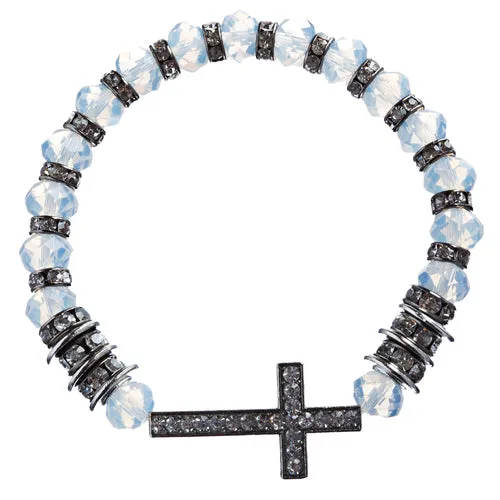 Cross Jewelry Crystal Rhinestone Trendy Design Cross Stretch Bracelet B362 White