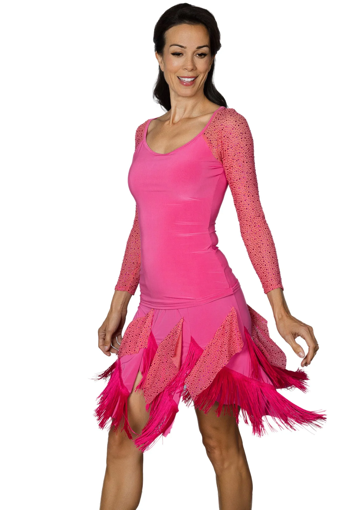 Dance America T2432 Women's Ballroom Practice T-shirt Top with Rhinestone Sleeves in Stock