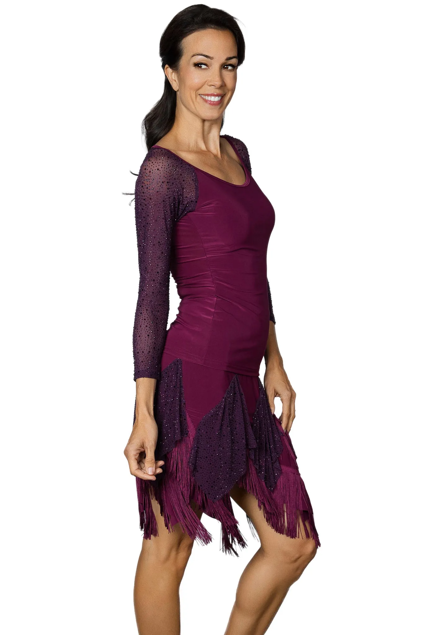 Dance America T2432 Women's Ballroom Practice T-shirt Top with Rhinestone Sleeves in Stock