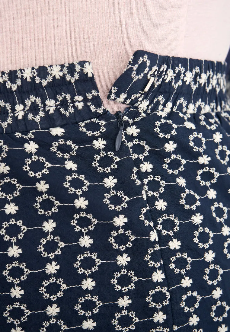 Elmira Cotton Embroidery Eyelet Kurung Pahang Set - Dark Blue