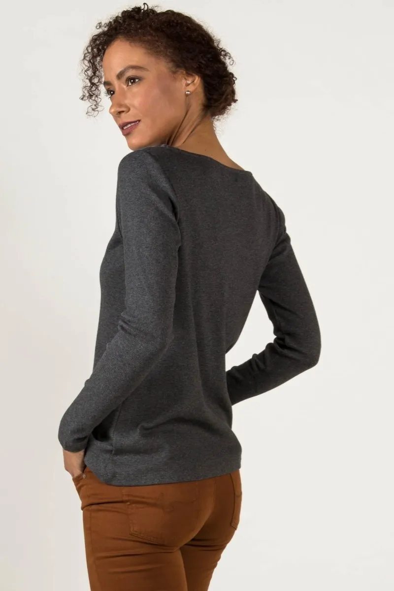 Essential Rib Boatneck in Charcoal