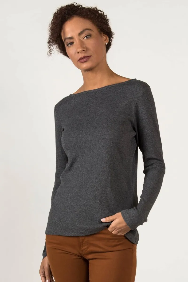 Essential Rib Boatneck in Charcoal