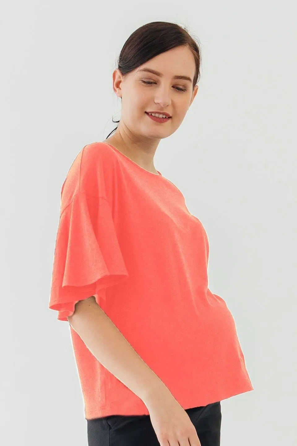 Flutter Sleeves Adalie Nursing Top Coral