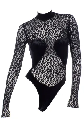 F/W 1991 Alaia Runway Sheer Black Animal Print Lace & Velvet Bodysuit Top