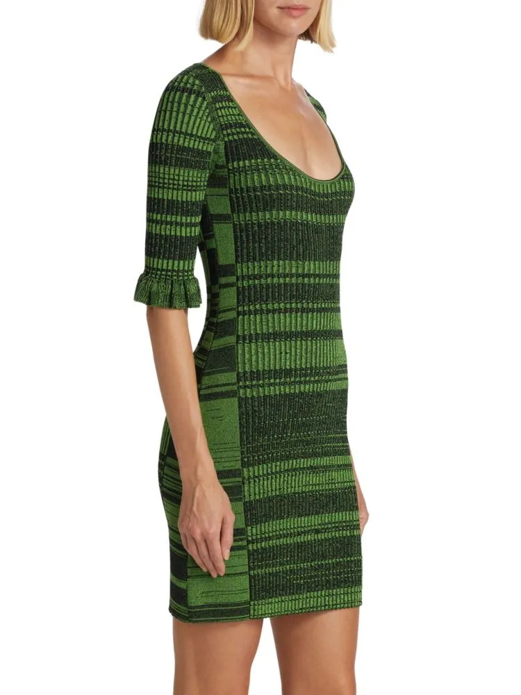 Ganni Striped Knit Mini Dress in Kelly Green