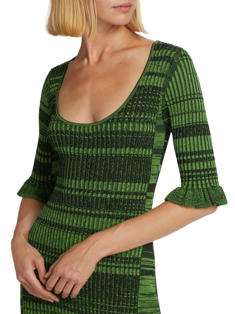 Ganni Striped Knit Mini Dress in Kelly Green