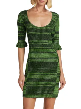 Ganni Striped Knit Mini Dress in Kelly Green