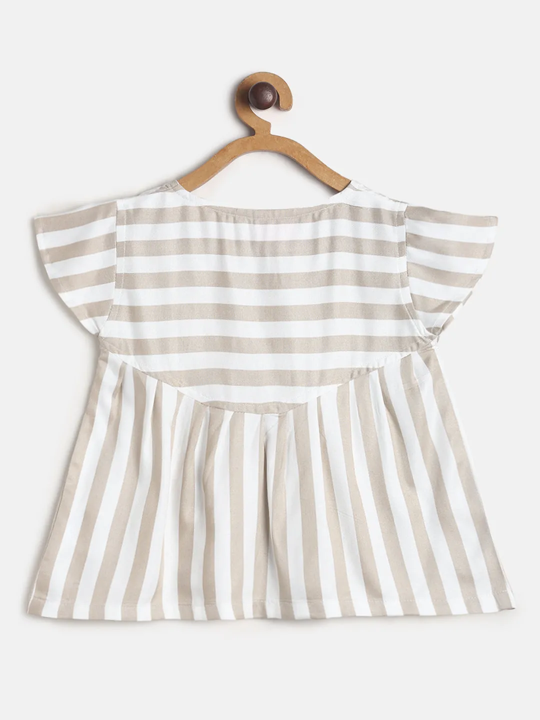 Girls Beige Stripes Top