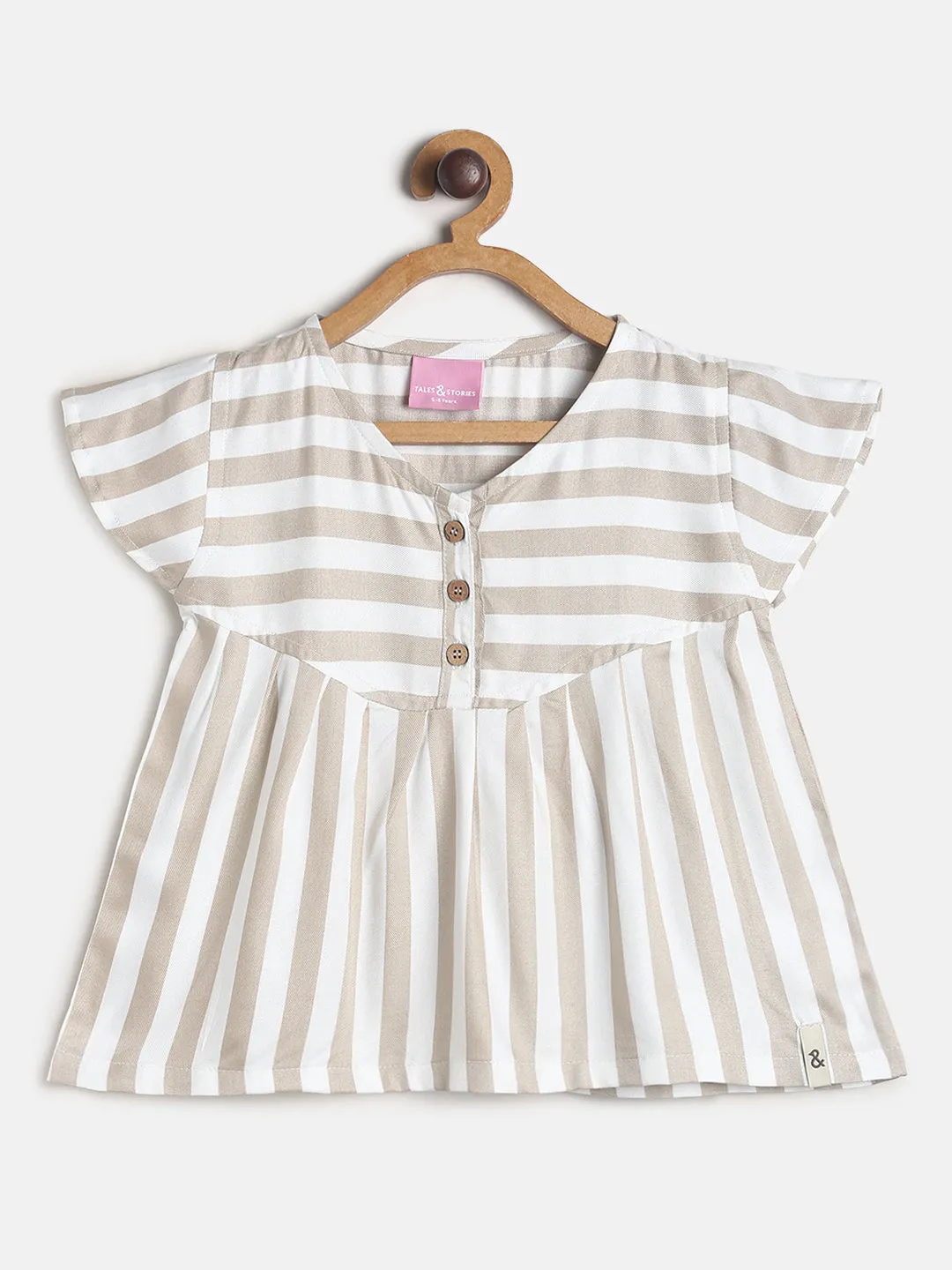 Girls Beige Stripes Top