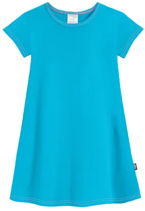 Girls Soft Cotton Jersey Cap Sleeve Dress | Turquoise
