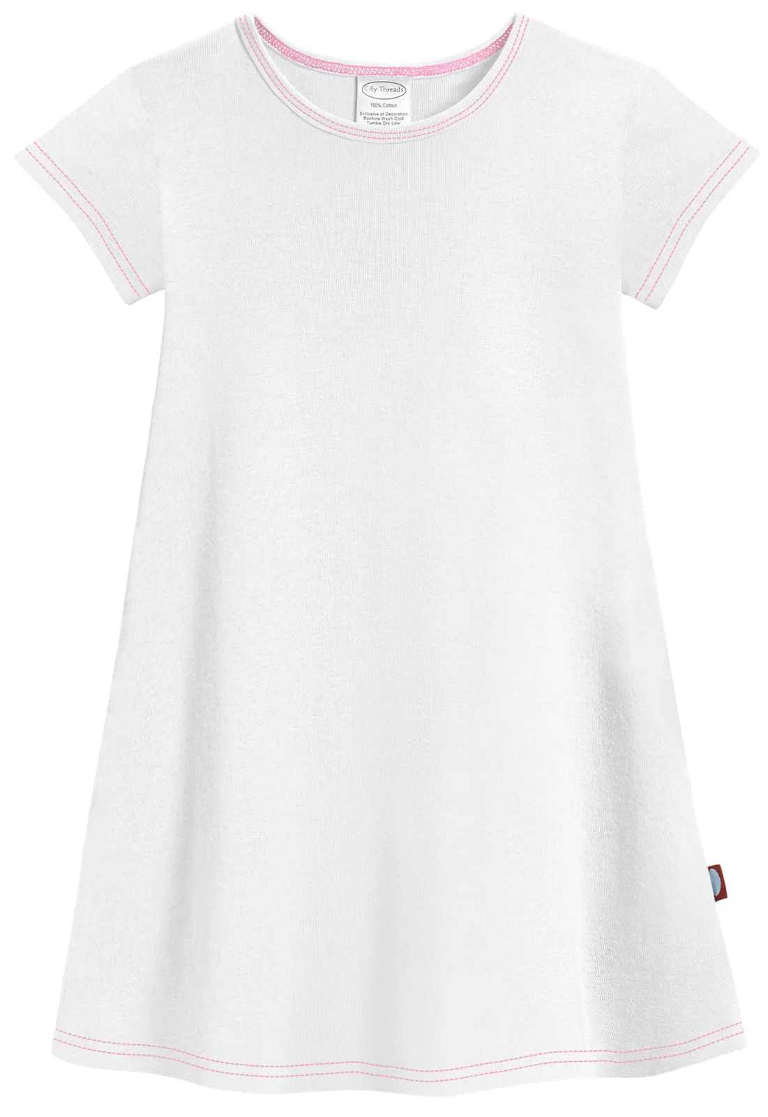 Girls Soft Cotton Jersey Cap Sleeve Dress | White