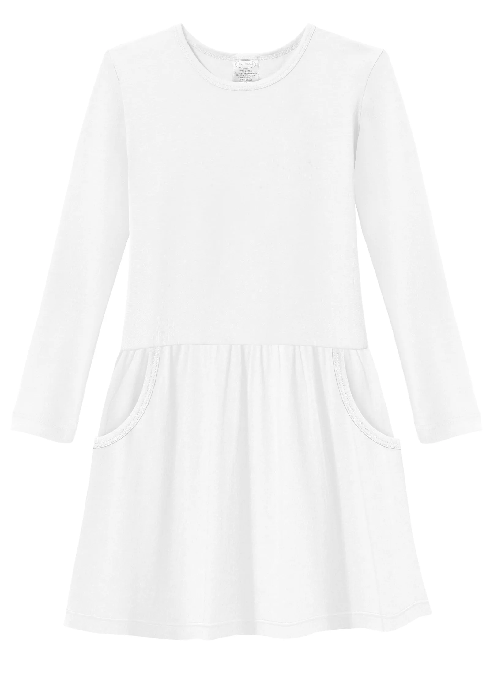 Girls Soft Cotton Jersey Long Sleeve Drop Waist Dress