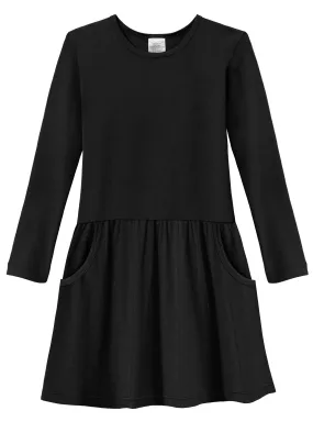 Girls Soft Cotton Jersey Long Sleeve Drop Waist Dress