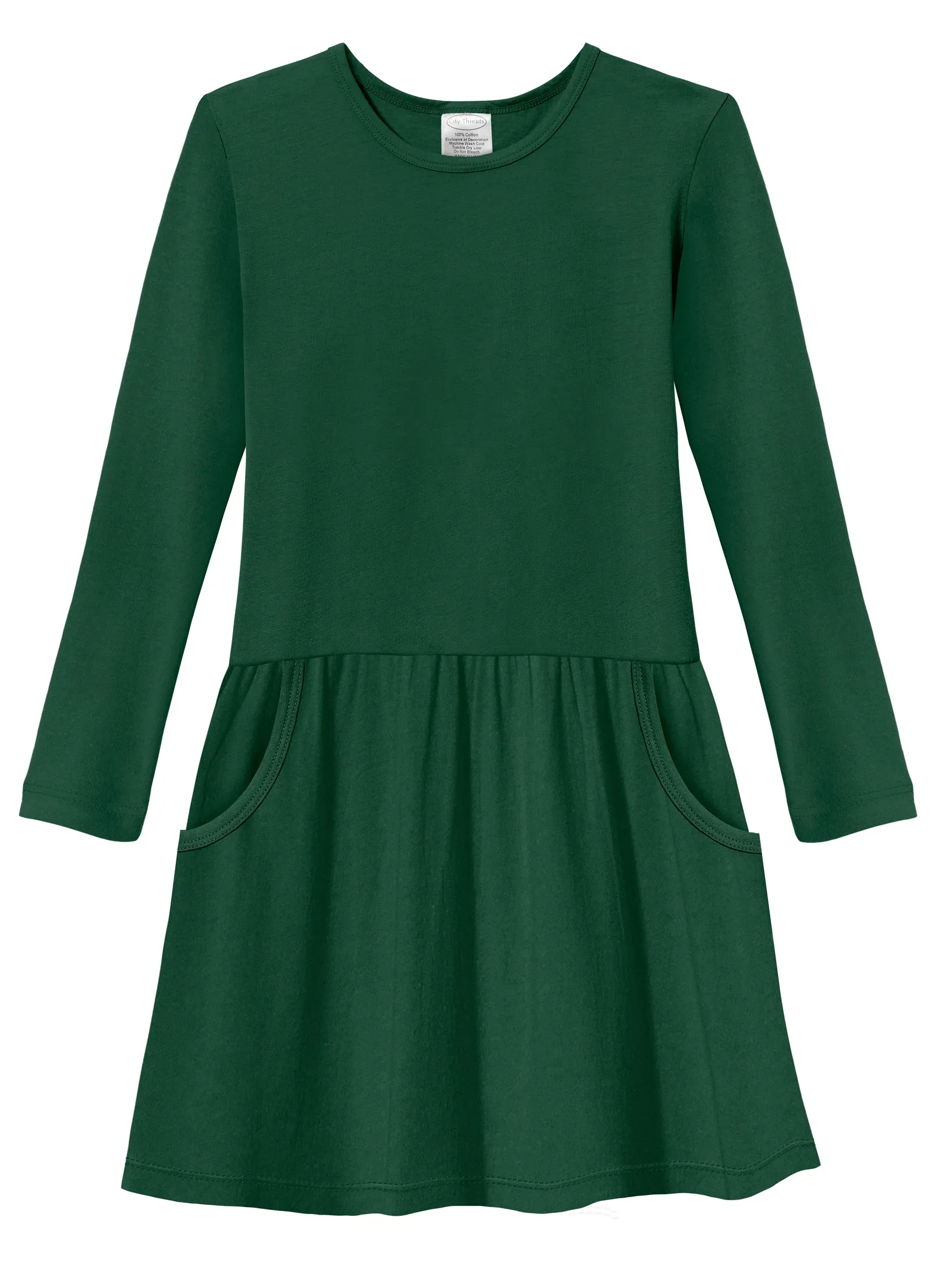 Girls Soft Cotton Jersey Long Sleeve Drop Waist Dress