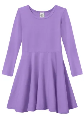 Girls Soft Cotton Jersey Long Sleeve Twirly Dress | Deep Purple