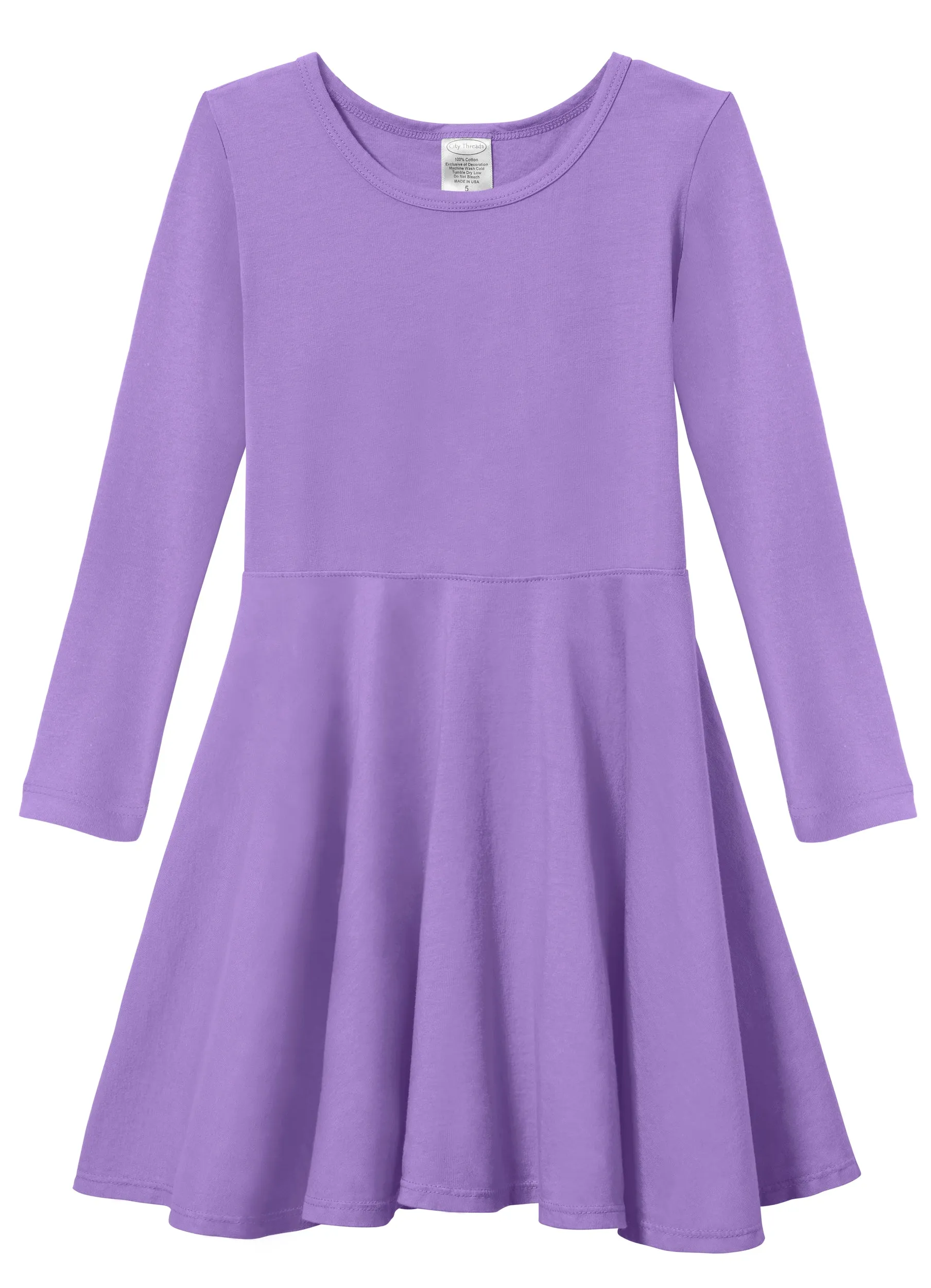 Girls Soft Cotton Jersey Long Sleeve Twirly Dress | Deep Purple
