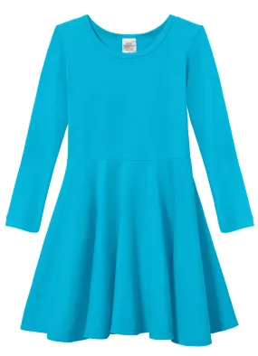 Girls Soft Cotton Jersey Long Sleeve Twirly Dress | Turquoise