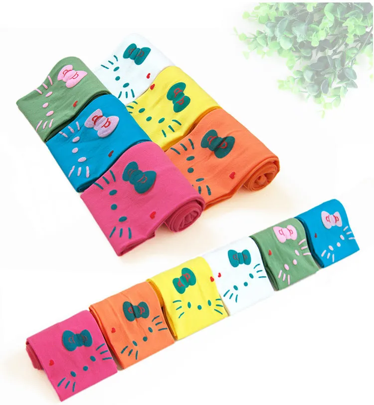 Girls Velvet Kitty Print Tights