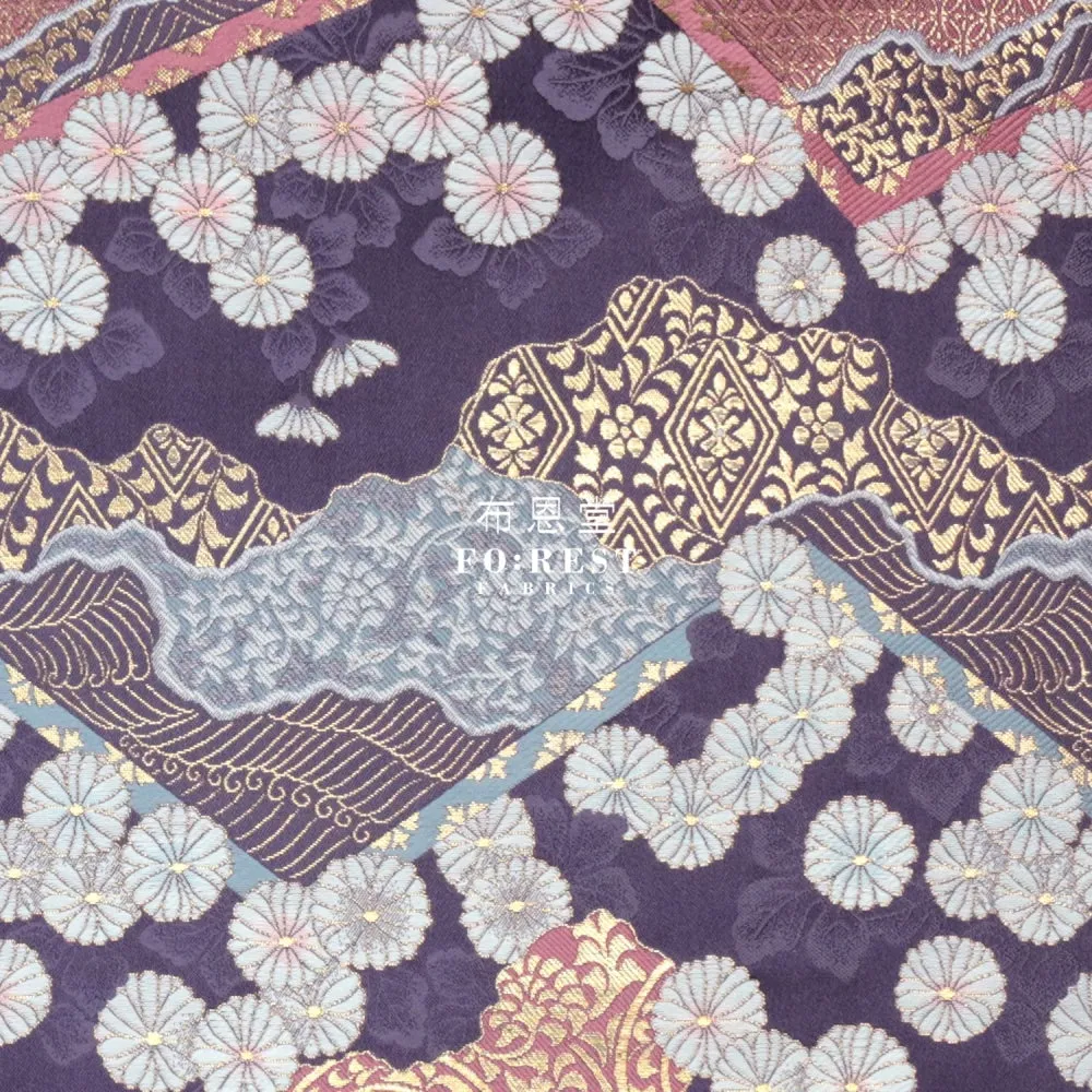 Gold Brocade - Chrysanthemum 九華菊 fabric PURPLE