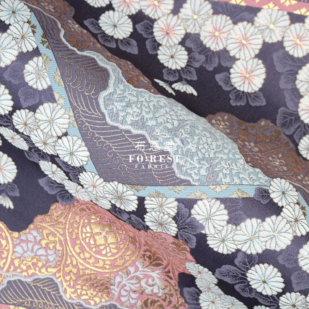 Gold Brocade - Chrysanthemum 九華菊 fabric PURPLE
