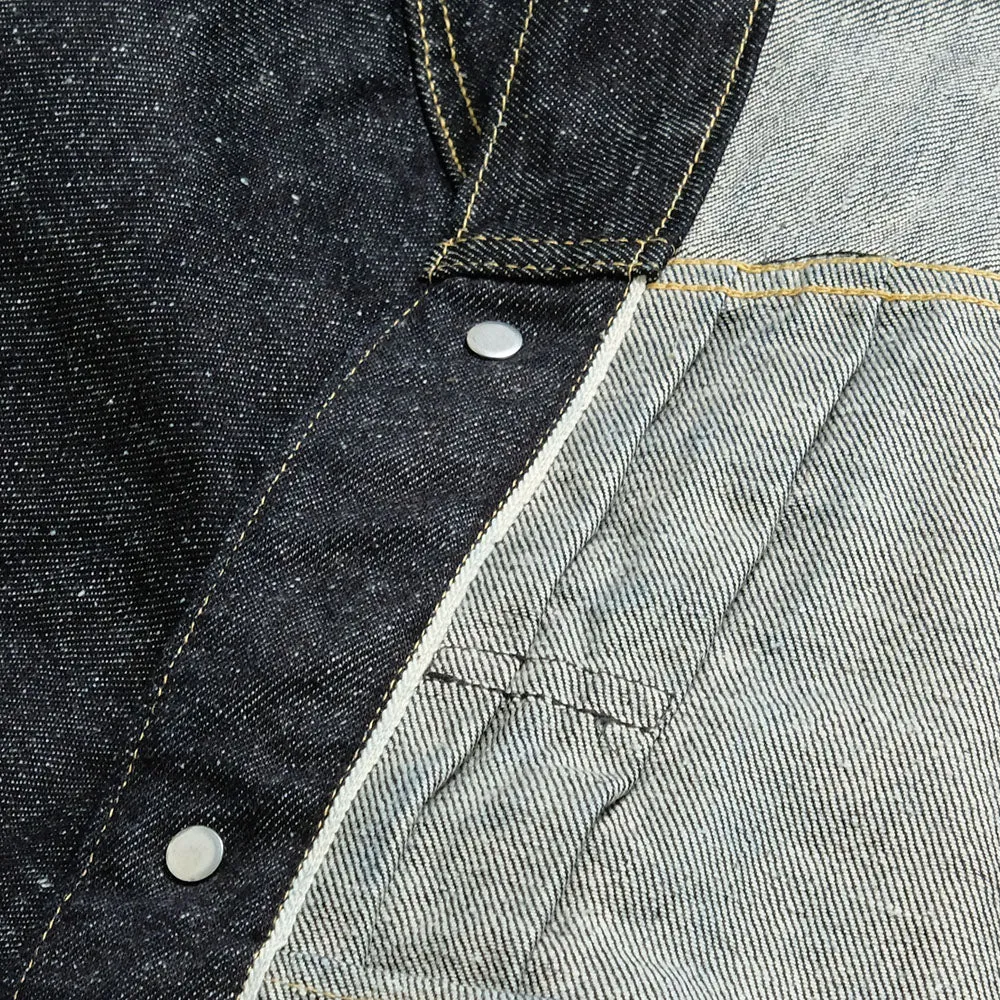 GOLD - RECYCLED WASTE SUVIN COTTON YARN 11.5oz. DENIM PLEATED BLOUSE - GL15470A
