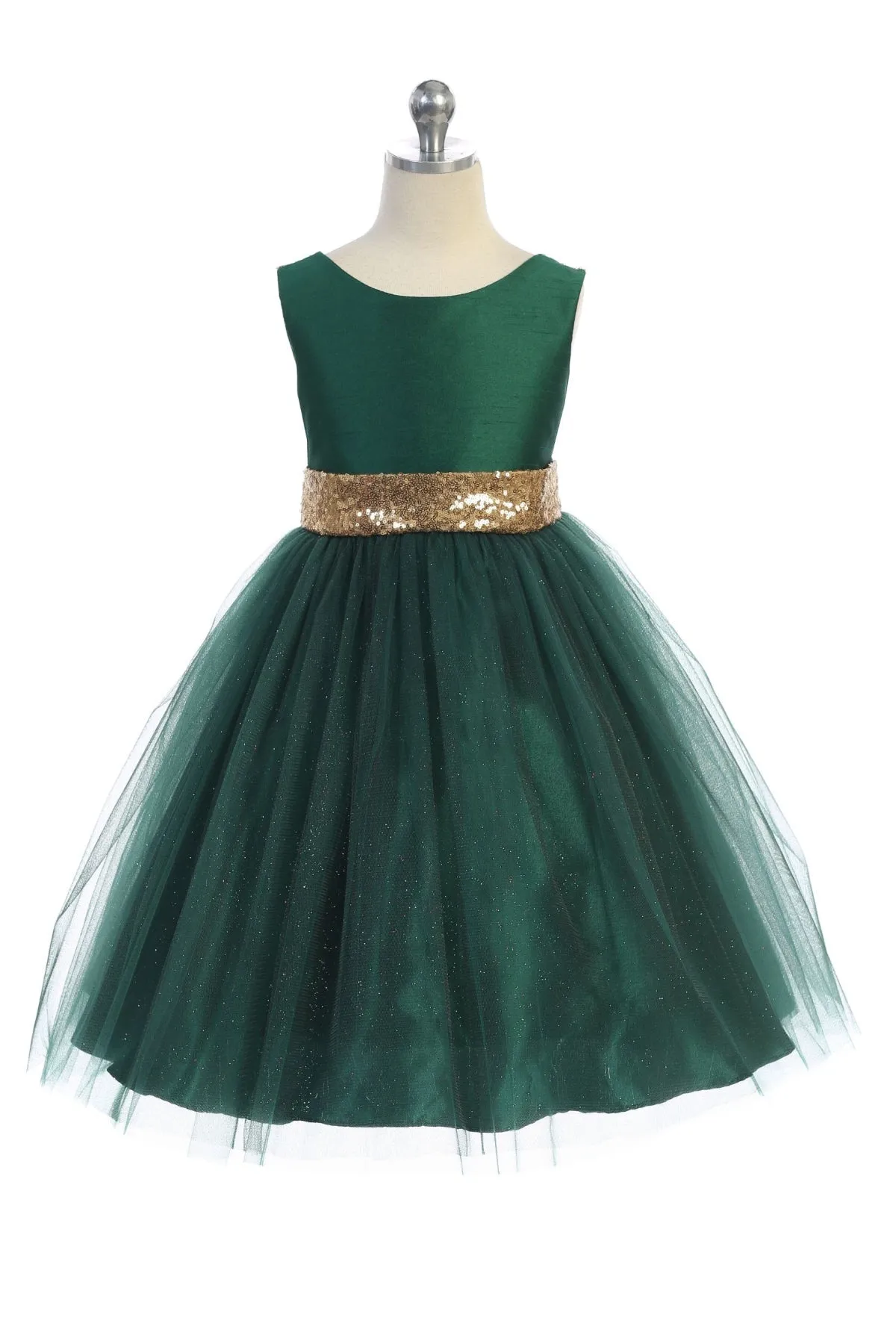 Gold Sequins V Back & Bow Plus Size Girls Dress