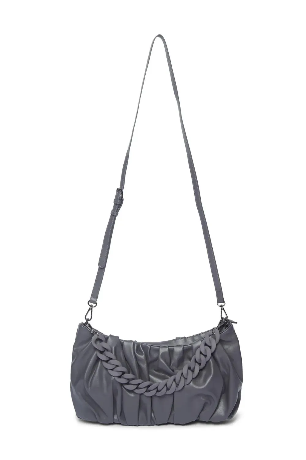 Grey Pleated Hobo with Chain Handle