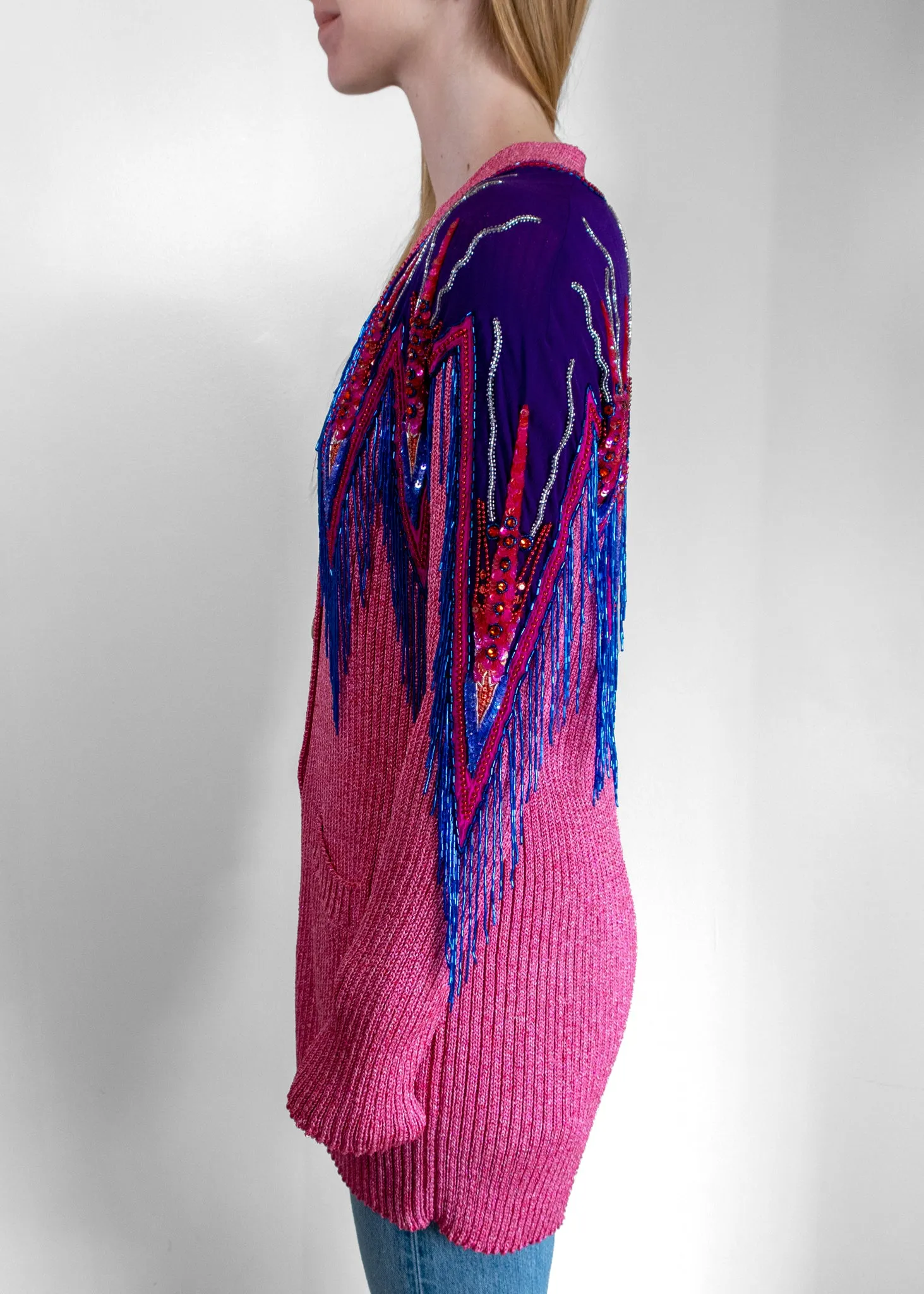 Gucci Pink & Purple Sequins & Fringe Cardigan