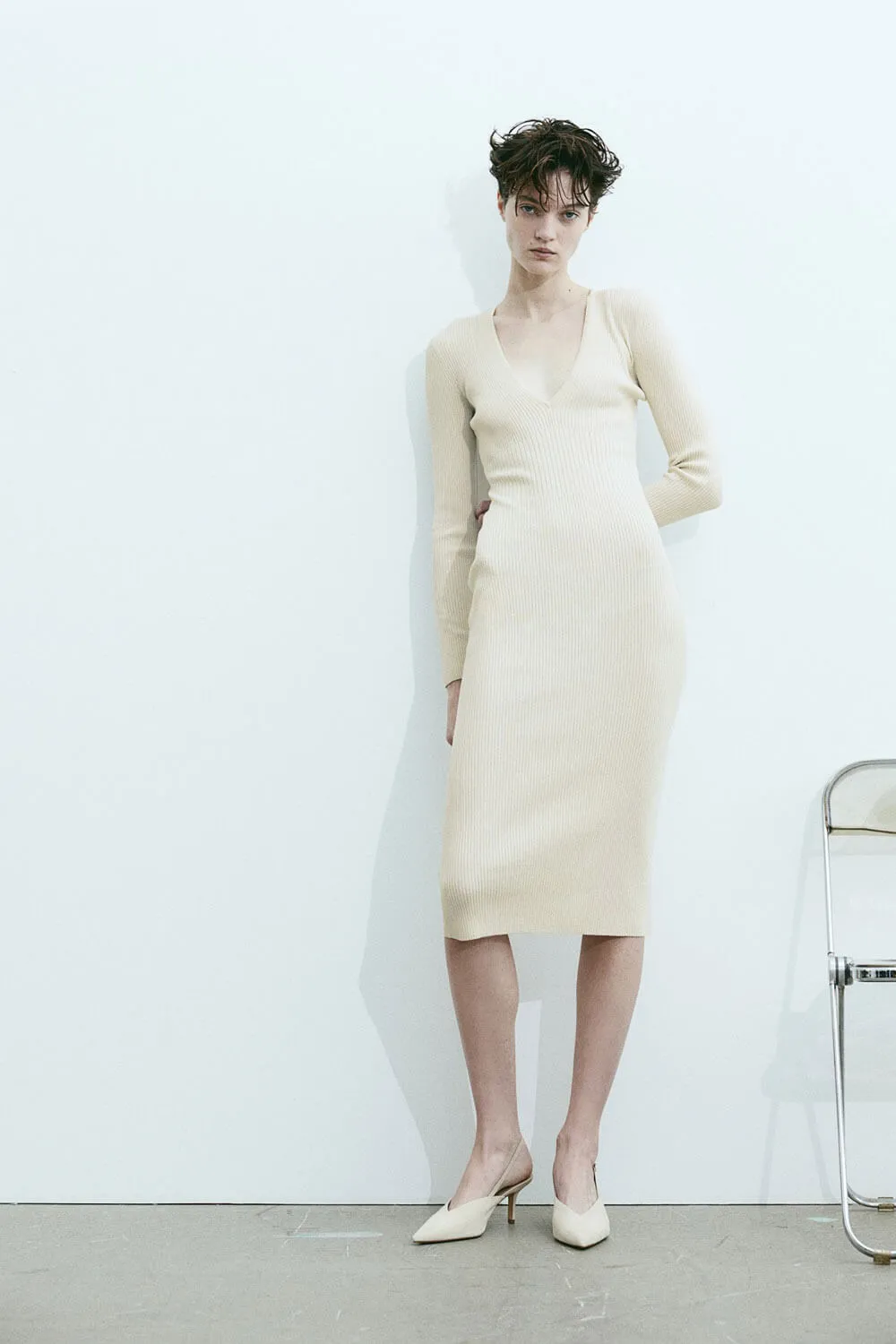 H&M Rib-knit Bodycon dress, light beige