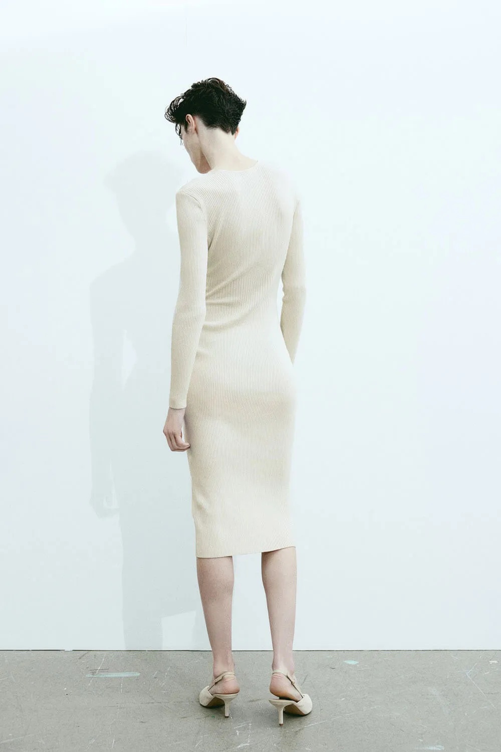 H&M Rib-knit Bodycon dress, light beige