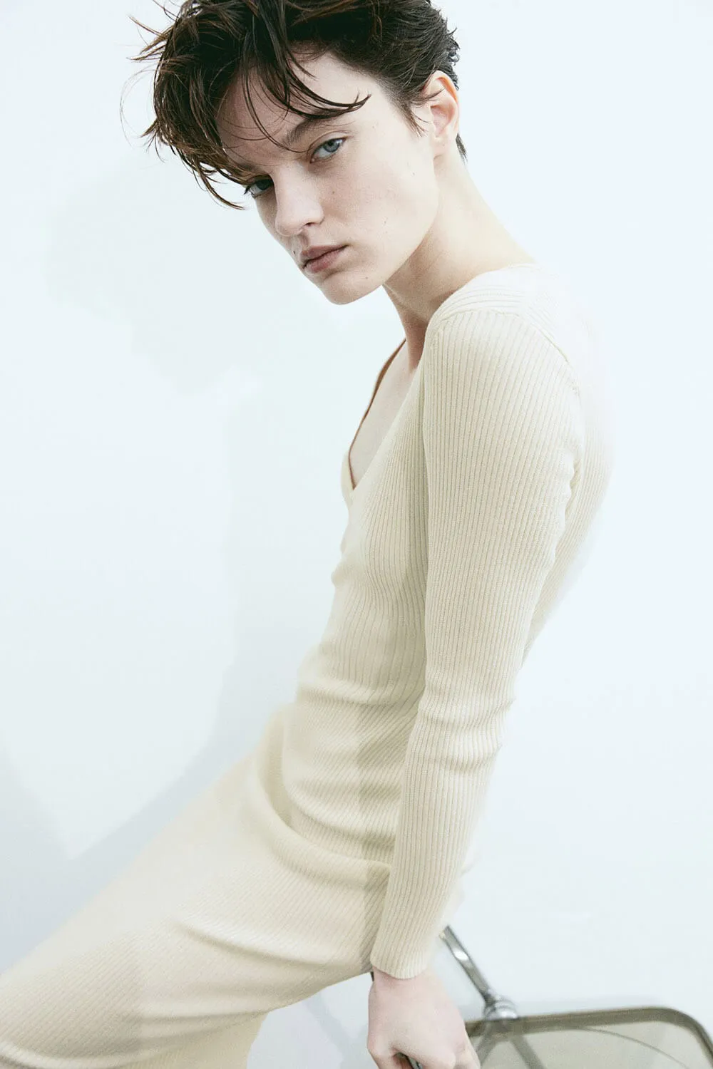 H&M Rib-knit Bodycon dress, light beige