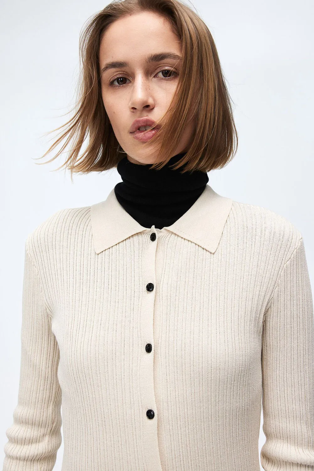 H&M Rib-knit Button-front dress, cream