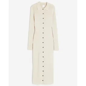H&M Rib-knit Button-front dress, cream