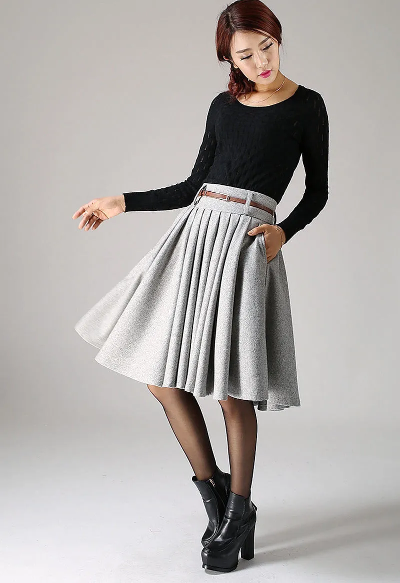 High waisted pleated midi skirt for winter 1097#