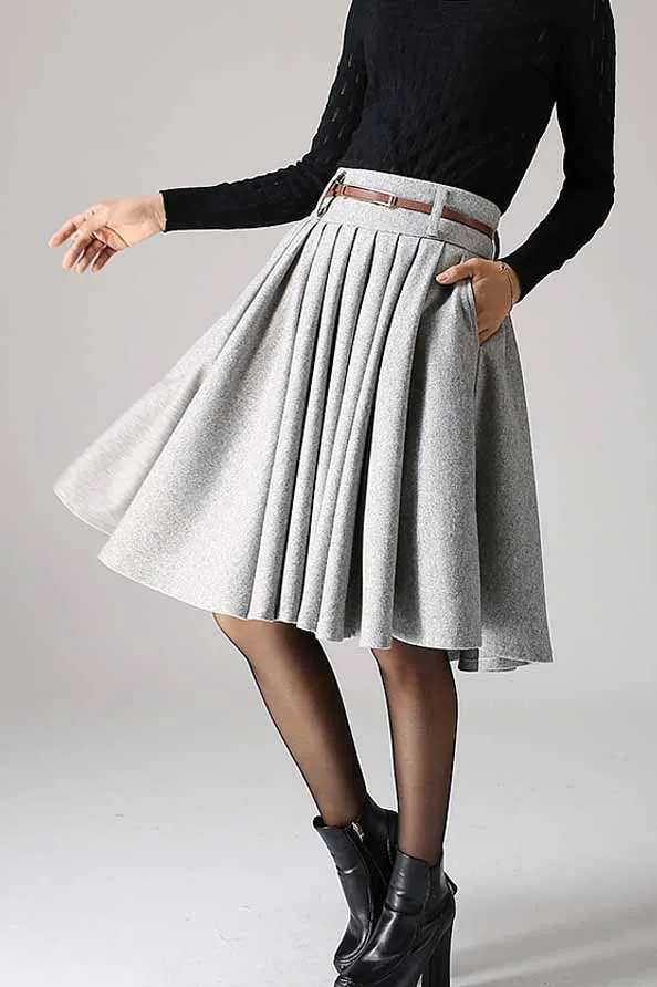 High waisted pleated midi skirt for winter 1097#