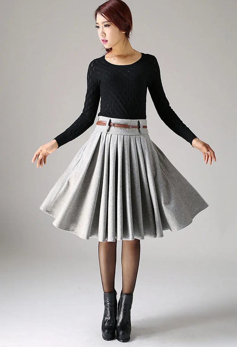 High waisted pleated midi skirt for winter 1097#