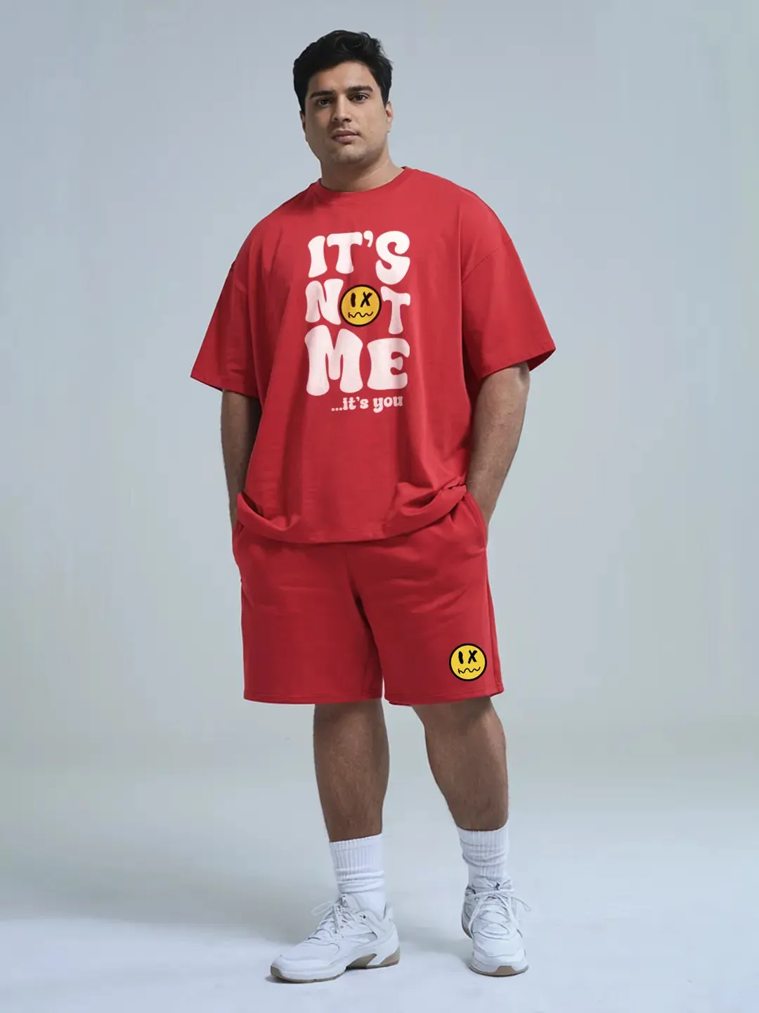 It's Not Me It's You Cotton Mens T Shirt and Shorts Combo Set(Plus Size)