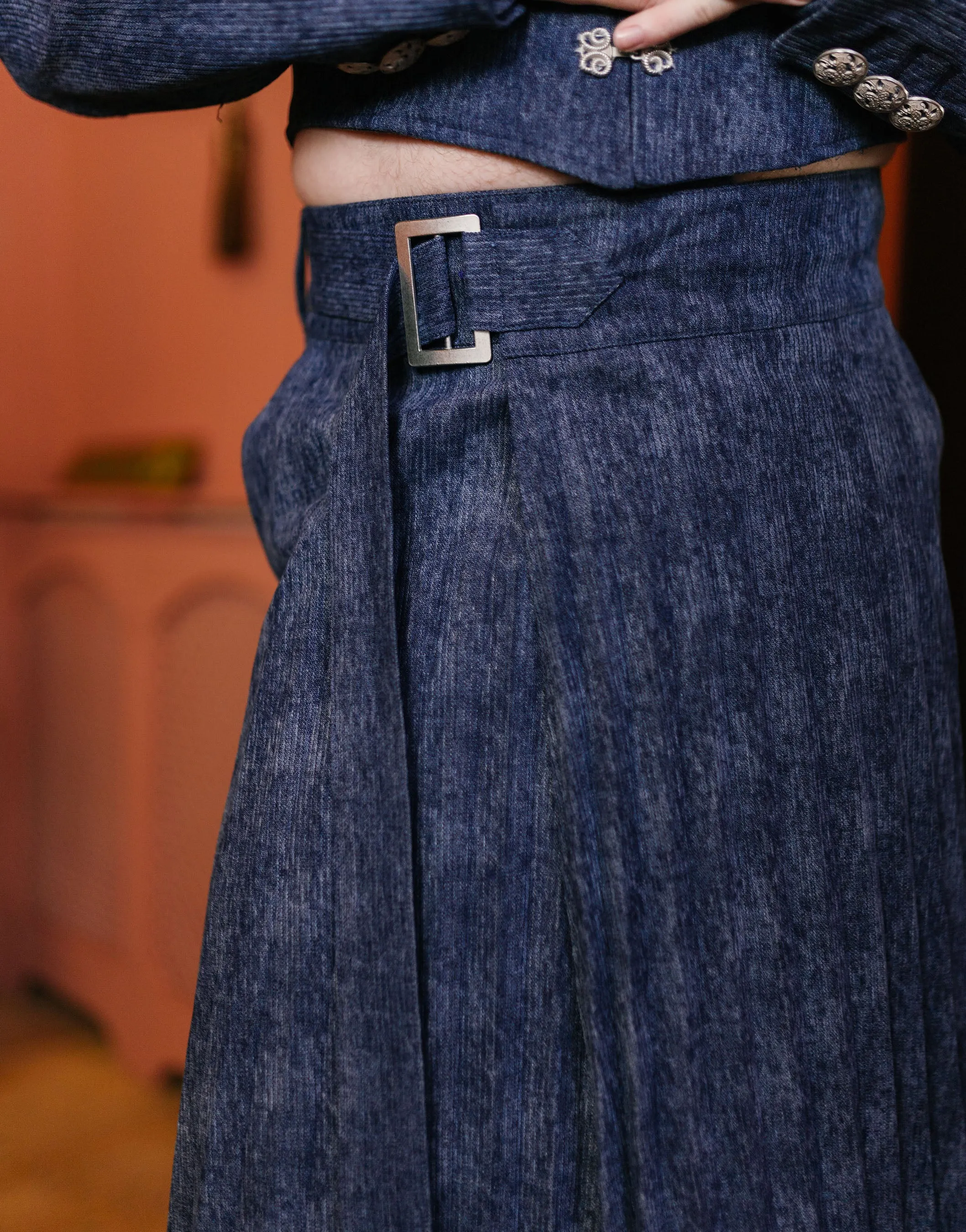 JB-009 Wrap Pleated Denim Skirt