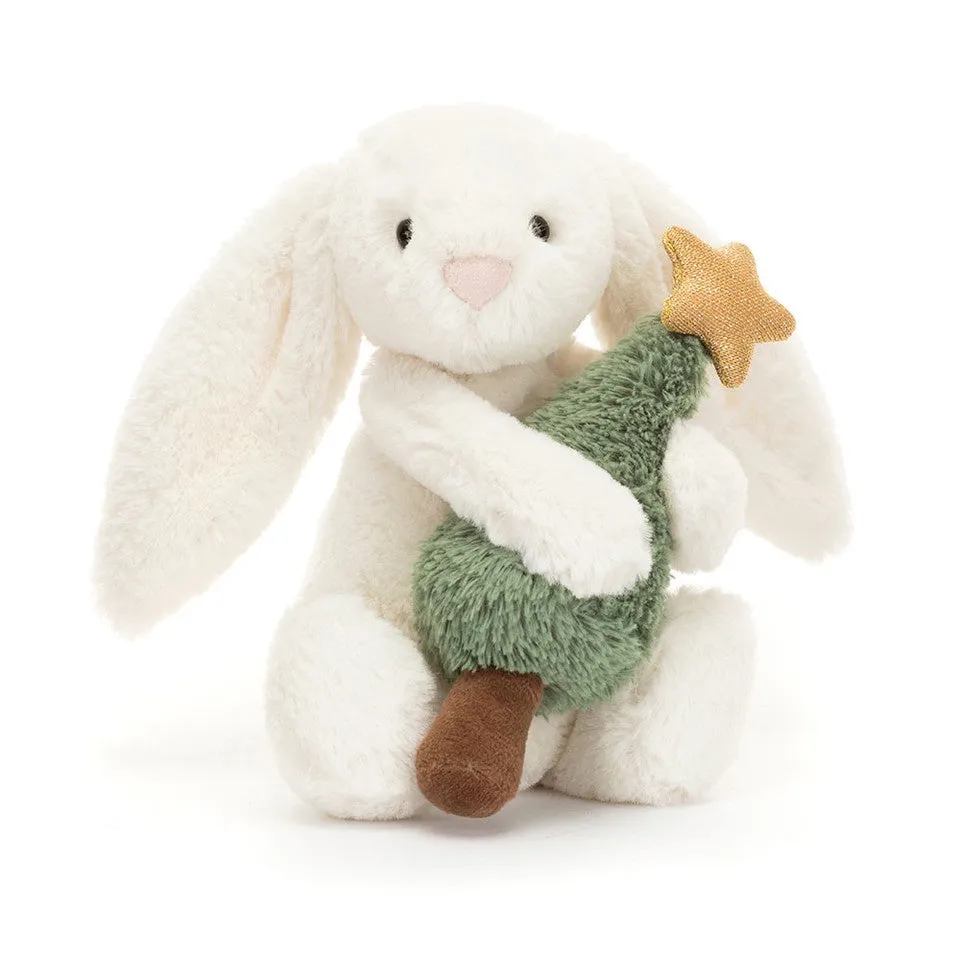 Jellycat Soft Toy Bashful Bunny With Christmas Tree