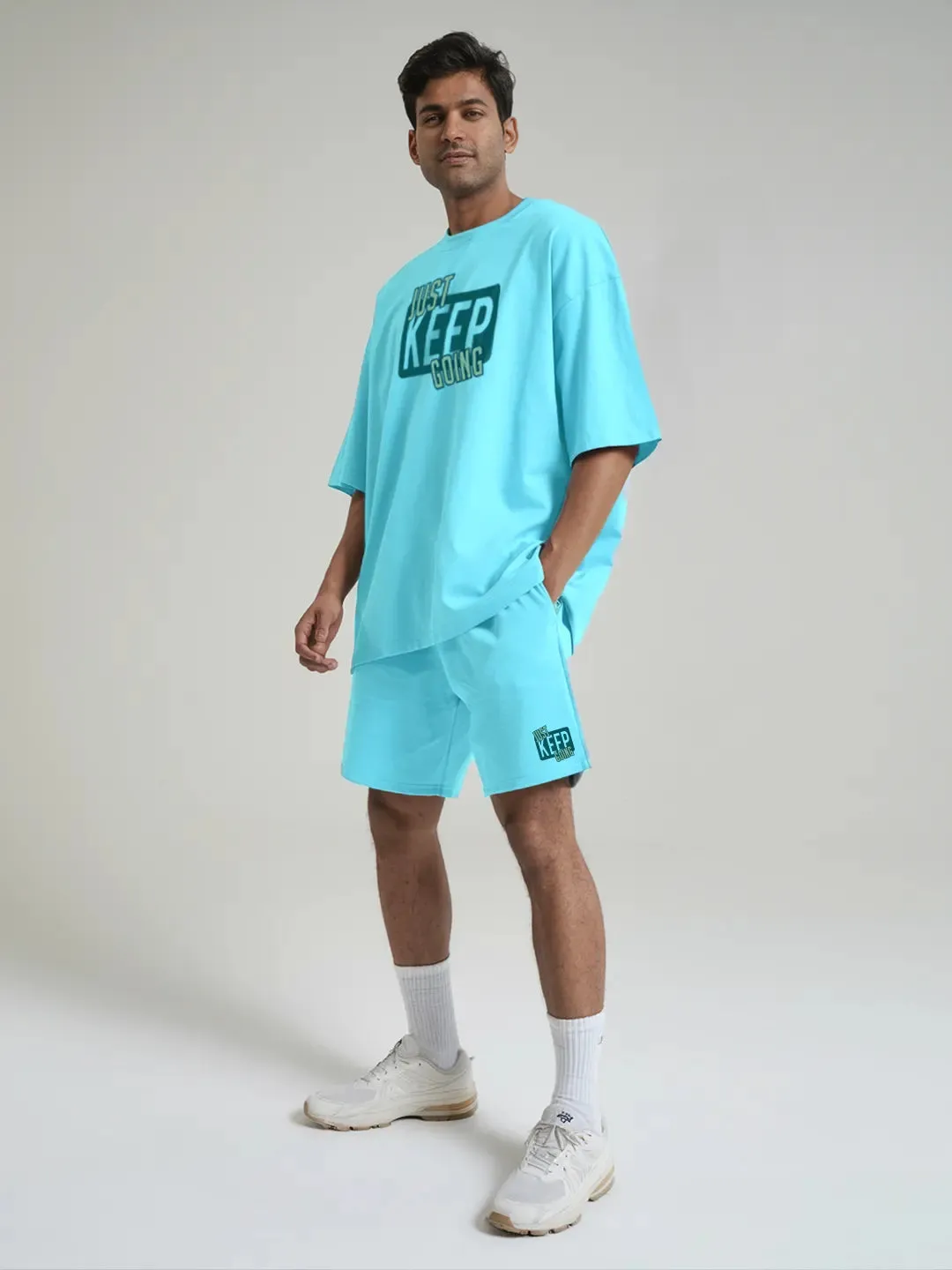 Just Keep Going Cotton Mens T Shirt and Shorts Combo Set