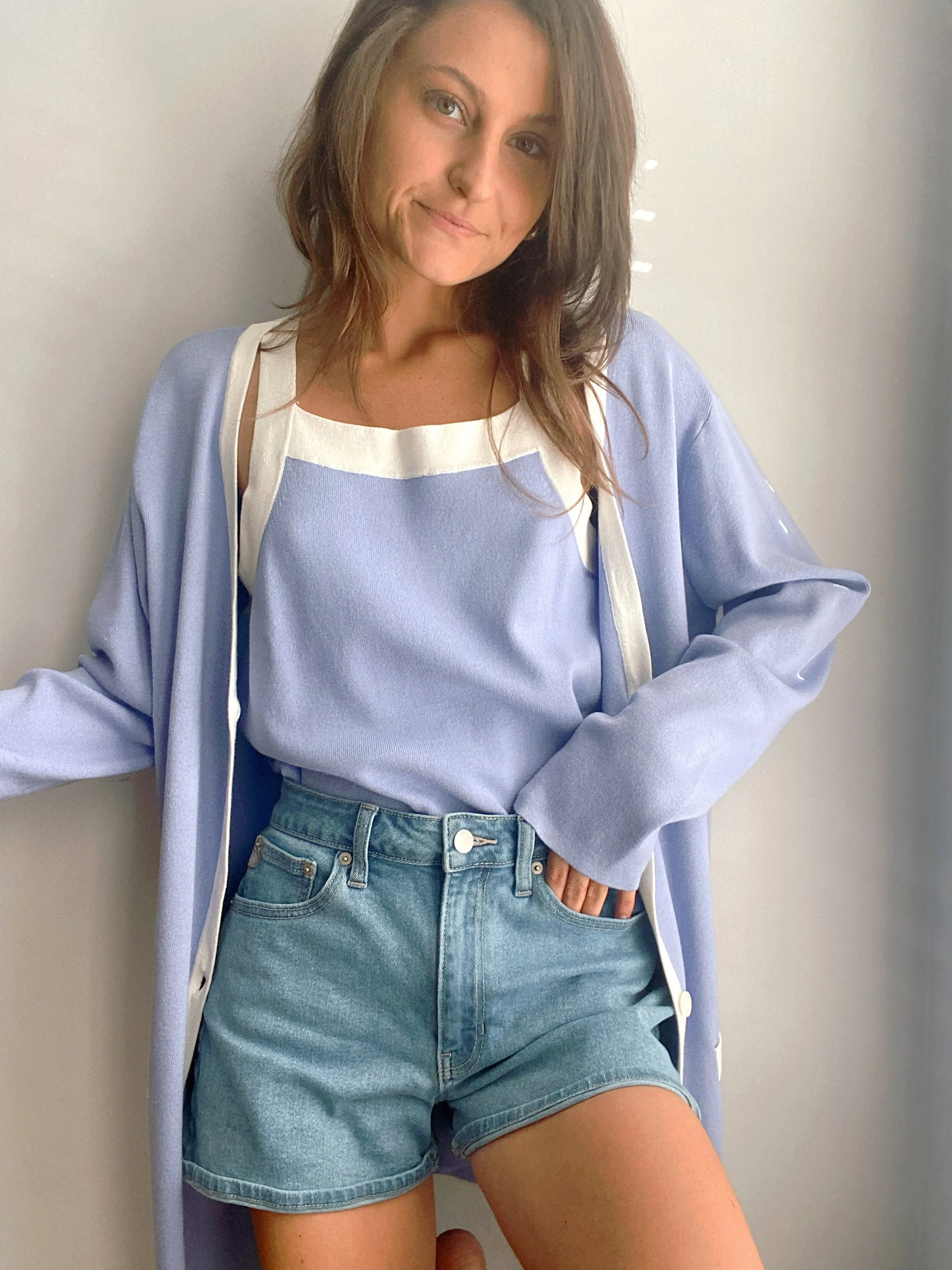 Lilac Purple Tank   Cardigan Sweater Set