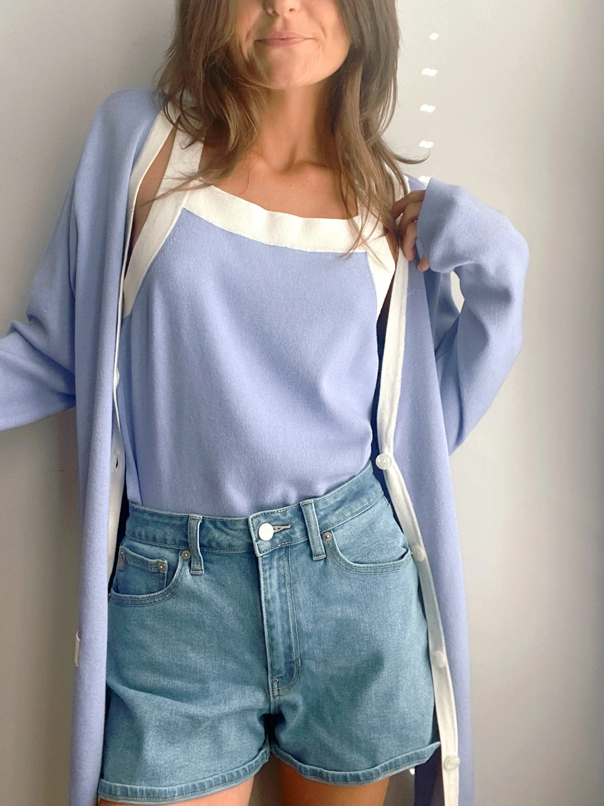 Lilac Purple Tank   Cardigan Sweater Set