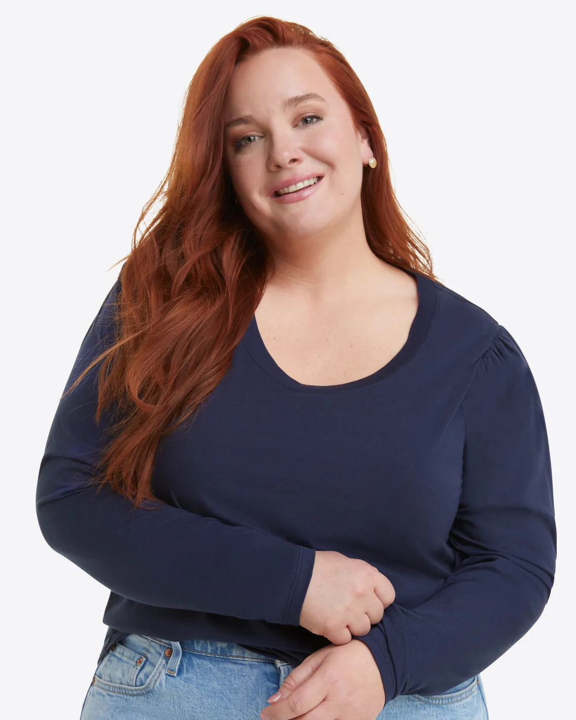 Long-Sleeve Easy Knit Top in Navy