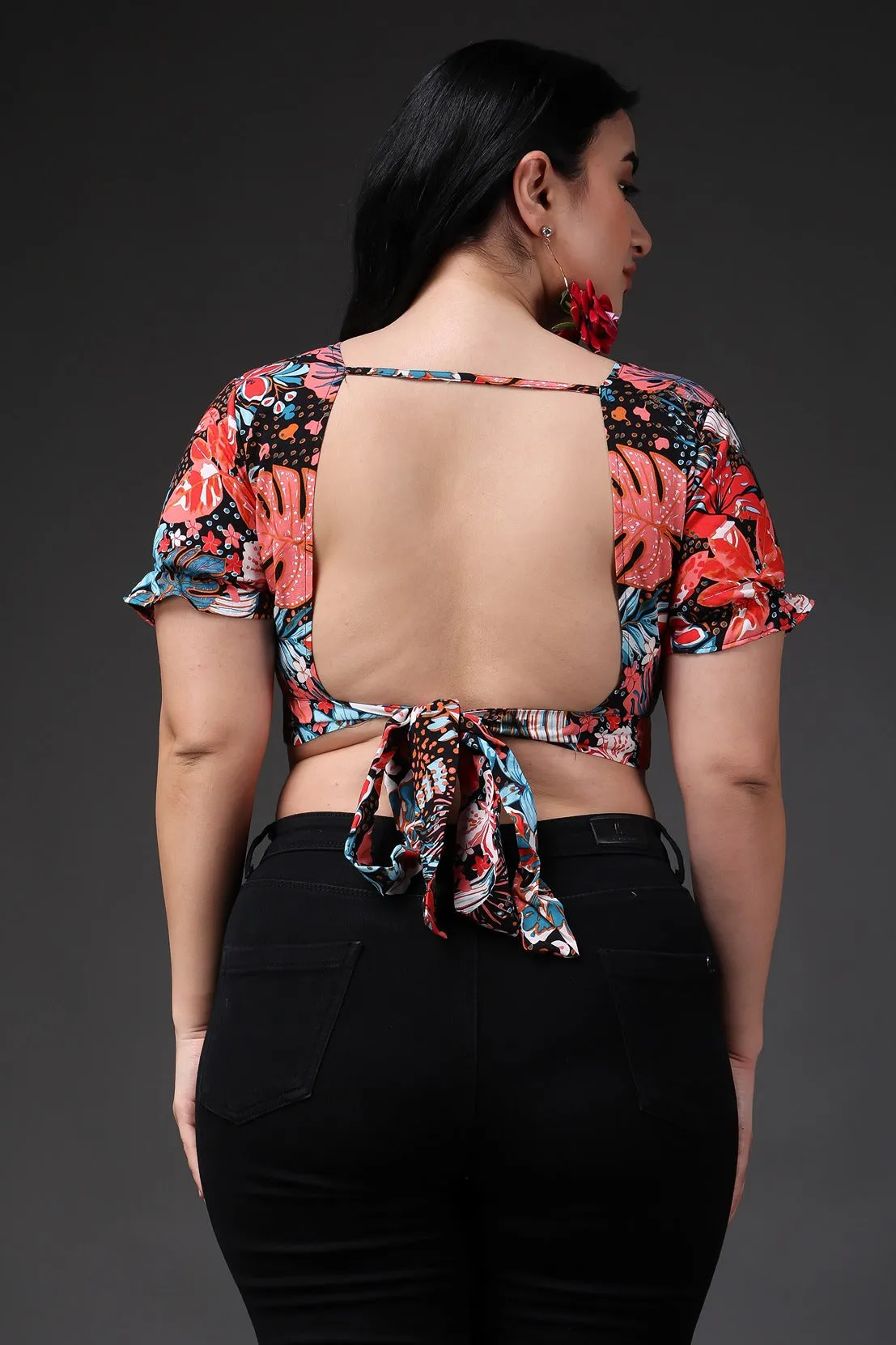 Multicolored Leaf Printed Crop Top