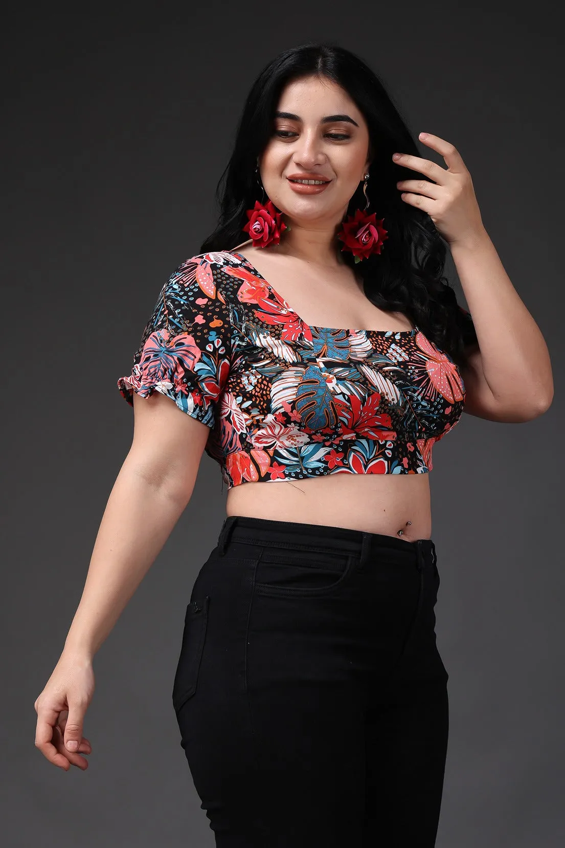 Multicolored Leaf Printed Crop Top
