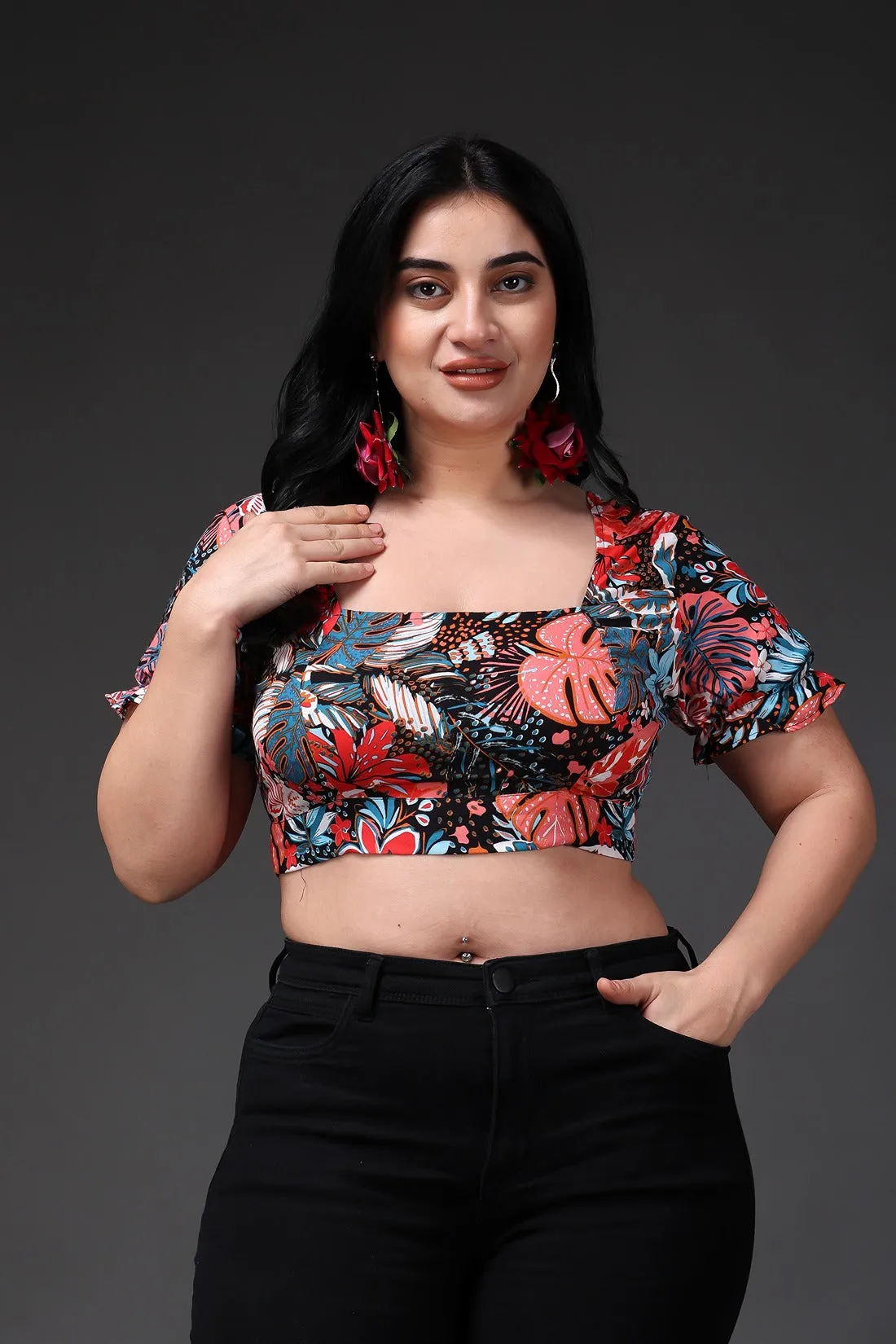 Multicolored Leaf Printed Crop Top